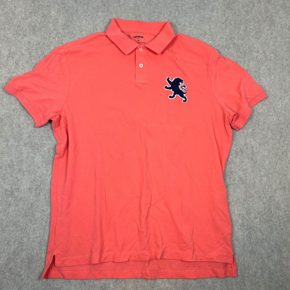 Express Polo Shirt Mens XL Coral‎ Lion Logo Short Sleeve Piqué Cotton